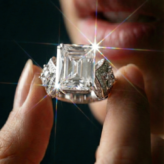 Omnia Asma Cushion Cut Radiant White Ring in 92.5 Silver with High Quality Simulated Diamonds