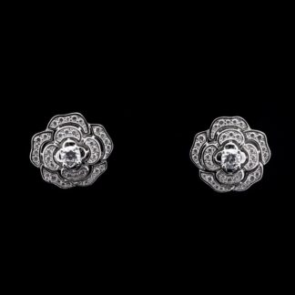 Omnia Rose White Earrings in 92.5 Silver with High Quality Simulated Diamonds