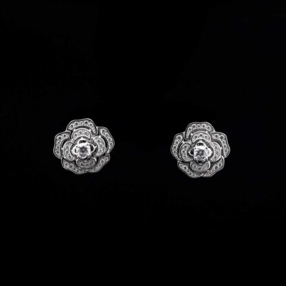 Omnia Rose White Earrings in 92.5 Silver with High Quality Simulated Diamonds - Image 2