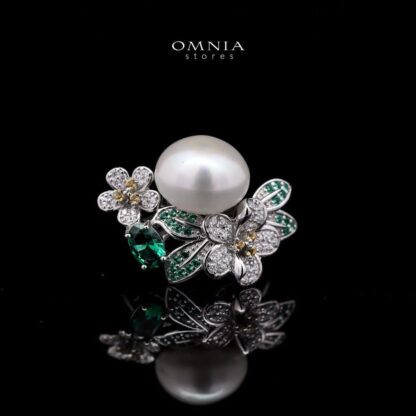 Omnia Micaela Freshwater Pearl with High-Quality Simulated Diamonds in 92.5 Silver - Image 4