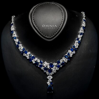 Omnia Reman Blue Bridal Full Set in High Quality Zircon Stone in Rhodium Plated - Image 6