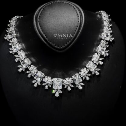 Omnia Charlotte Pure White Bridal Full Set with Emerald and Pear-Cut High-Quality Simulated Diamonds Rhodium Plated - Image 6