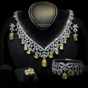 Omnia Princess Bridal Full Set with Pear-Cut White and Yellow High-Quality Simulated Diamonds Rhodium Plated