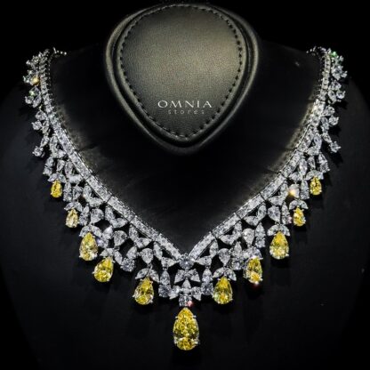 Omnia Princess Bridal Full Set with Pear-Cut White and Yellow High-Quality Simulated Diamonds Rhodium Plated - Image 5