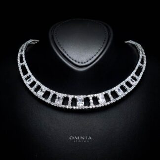 Omnia Alessandra White Necklace in 925 Silver with Emerald-Cut High-Quality Simulated Diamonds
