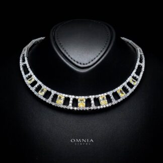 Omnia Alessandra Yellow Necklace in 925 Silver with Emerald-Cut High-Quality Simulated Diamonds