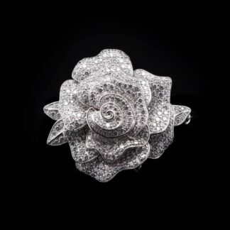 Omnia Silver Rose Brooch in 92.5 Silver with High Quality Simulated Diamonds - White