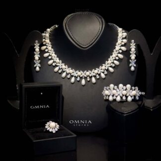 Omnia Shulai Bridal Full Set Accessories in High Quality Zircon Stone in Rhodium Plated