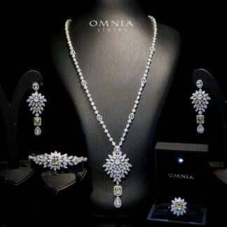Omnia Duha Yellow Long chain Full Accessories in High Quality Zircon Stone Rhodium Plated