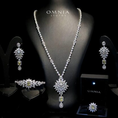 Omnia Cresini Yellow Long chain Full Set in High Quality Zircon Stone In Rhodium Plated