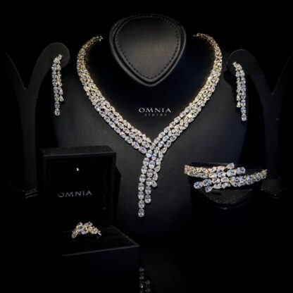 Omnia Hannah Golden Bridal Full Set High Quality Zircon Stone in Rhodium Plated