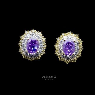 Omnia Faryal Oval Purple Stone Stud Earrings in 92.5 Silver with High Quality Simulated Diamonds