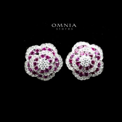 Omnia Ghaida Rose Cluster Stud Earrings in 92.5 Silver with High Quality Simulated Diamonds
