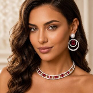 Omnia Alessandra Red Necklace in 925 Silver with Emerald-Cut High-Quality Simulated Diamonds