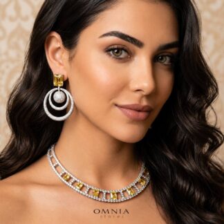 Omnia Alessandra Yellow Necklace in 925 Silver with Emerald-Cut High-Quality Simulated Diamonds
