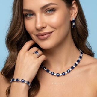 Omnia Alya Dark Blue Bridal Full Set with High-Quality Simulated Diamonds Rhodium Plated