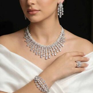 Omnia Amira White Bridal Full Set with Pearl Detailing in High Quality