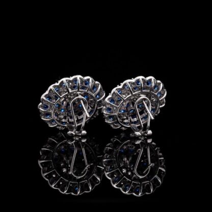 Omnia Floral Halo Earrings with Sapphire Blue Simulated Diamonds in 92.5 Silver - Image 4
