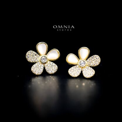 Omnia Daisy Blossom Stud Earrings with High Quality Iced Cut Stone in 92.5 Silver