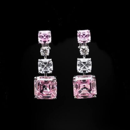 Omnia Abriyah Pink Asscher Cut Drop Earrings in 92.5 Silver with High Quality Simulated Diamonds