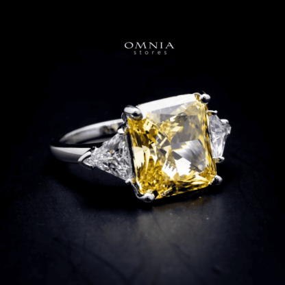 Omnia Adelina Yellow Ring 1.25 Carat Ring 92.5 Silver in High Quality Simulated Diamonds - Image 5