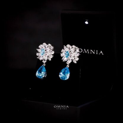 Omnia Nakaret Sky Blue Earring In 92.5 Silver High Quality Simulated Diamonds - Image 3