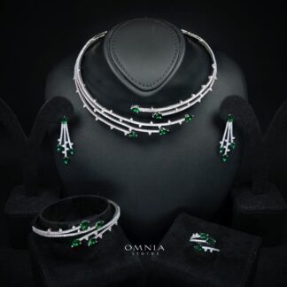 Yuliana Luxury Green Bridal Full Set with High-Quality Premium Zircon Stones, Rhodium-Plated