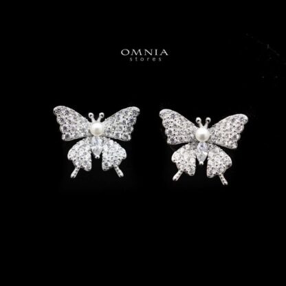 Omnia Sawsan Butterfly Stud Earrings in High Quality 92.5 Silver with Iced Cut Stone