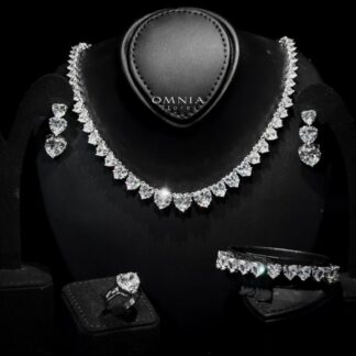 Omnia Donatella White Bridal Full Set with Heart-Cut High-Quality Simulated Diamonds Rhodium Plated