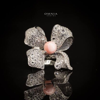 Omnia Ghadir Flower Ring 92.5 Silver in High Quality Simulated Diamonds