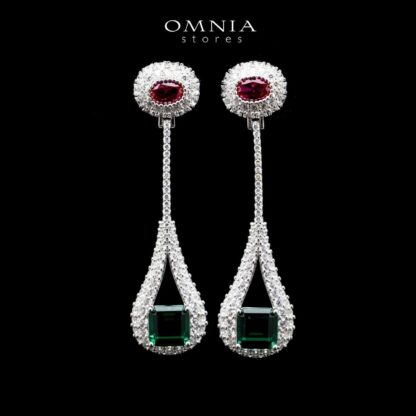 Omnia Sabah Oval and Emerald Cut Long Drop Earrings in 92.5 Silver with High Quality Simulated Diamonds