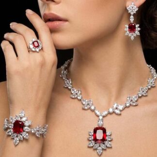 Omnia Medusa Red Bridal Full Set in 92.5 Silver High Quality Simulated diamonds