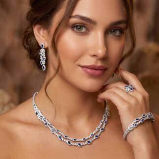 Omnia Nada Blue Bridal Full Set in High Quality Zircon Stone Rhodium Plated