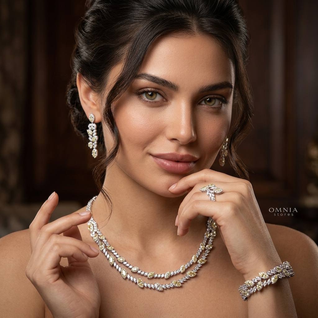 Omnia Nada Yellow Bridal Full Set in High Quality Zircon Stone Rhodium Plated - Image 3