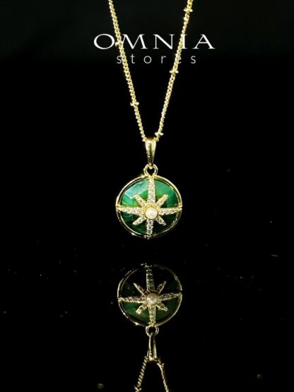 Omnia Afiya Necklace in Malachite Stone in High Quality Zircon Stone in Rhodium Plated - Image 4