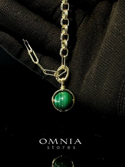 Omnia Nashita Bracelet in Malachite Stone in High Quality Zircon Stone in Rhodium Plated - Image 5