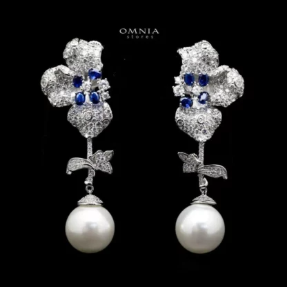 Omnia Manal Fresh Real Water Pearl Earrings in 92.5 Silver High Quality Simulated diamonds
