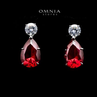 Omnia Byna Red Earring in 92.5 Silver Accessories In High Quality Simulated Diamonds