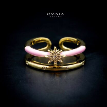 Omnia Amnah Light Pink Ring in High Quality Zircon Stone Rhodium Plated