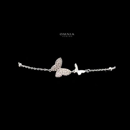 Omnia Aurora Double Butterfly Bracelet in High Quality 92.5 Silver and Iced Cut Stone