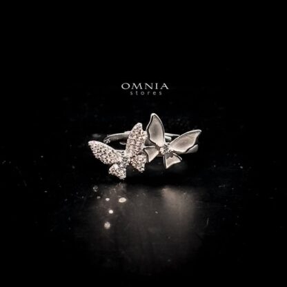 Omnia Aurora Butterfly Duo Ring in High Quality 92.5 Silver with Iced Cut Stones