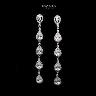 Omnia Amal Long Drop Earrings in 92.5 Silver with High Quality Zircon Stones
