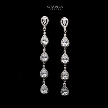 Omnia Amal Long Drop Earrings in 92.5 Silver with High Quality Zircon Stones