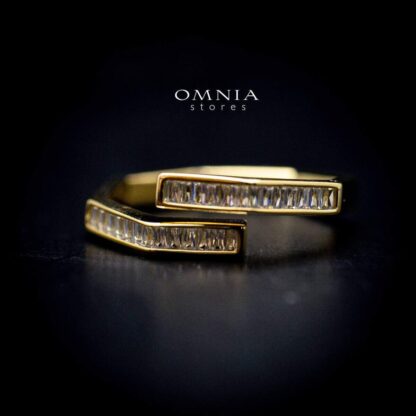 Omnia Liana Golden Band Ring with High Quality Iced Cut Stones