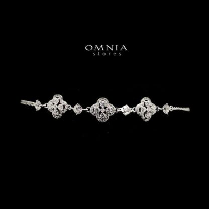 Omnia Riwa Floral Bracelet in 92.5 Silver with High Quality Iced Cut Stones