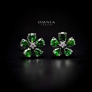 Omnia Emerald Bloom Stud Earrings In 92.5 Silver with High Quality Simulated Diamonds