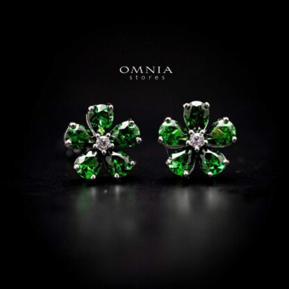 Omnia Emerald Bloom Stud Earrings In 92.5 Silver with High Quality Simulated Diamonds