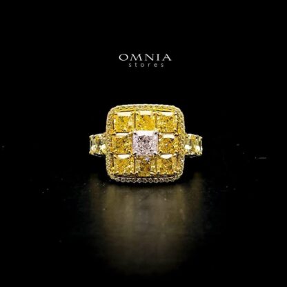 Omnia Rozan Yellow Ring in 92.5 Silver with High Quality Simulated Diamonds