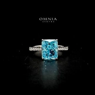Omnia Alcina Radiant Cut Sky Blue Ring in 92.5 Silver with High Quality Simulated Diamonds