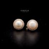 Omnia Dalal Rose Gold Pearl Clip-On Earrings with Iced Cut Stones in High Quality 92.5 Silver